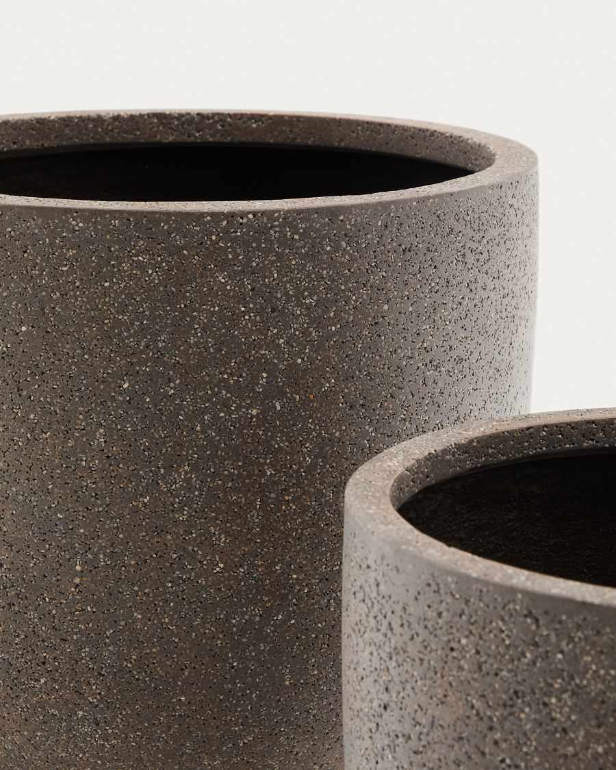 Set of 2 Selvi planters with dark brown stone effect Ø 37cm