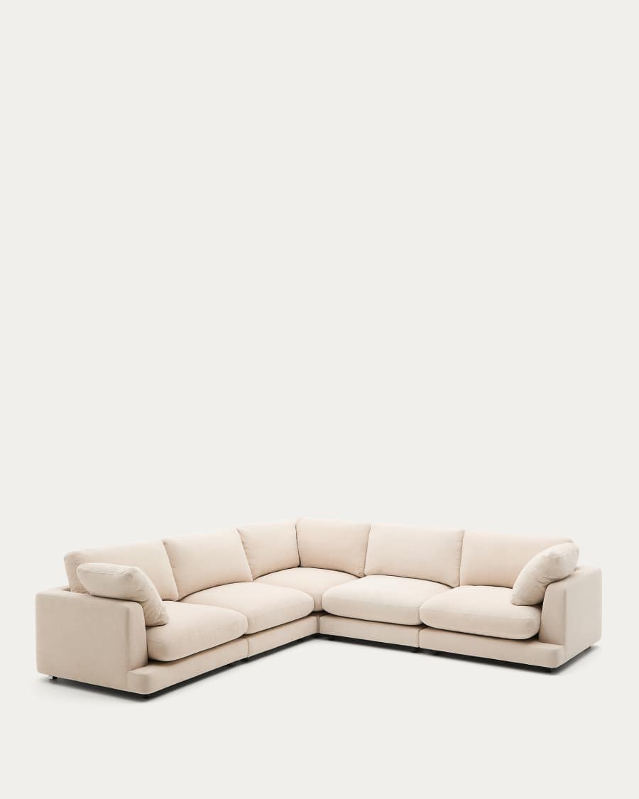 Gala 6-seater corner sofa in beige chenille FSC Mix Credit 300 x 300cm
