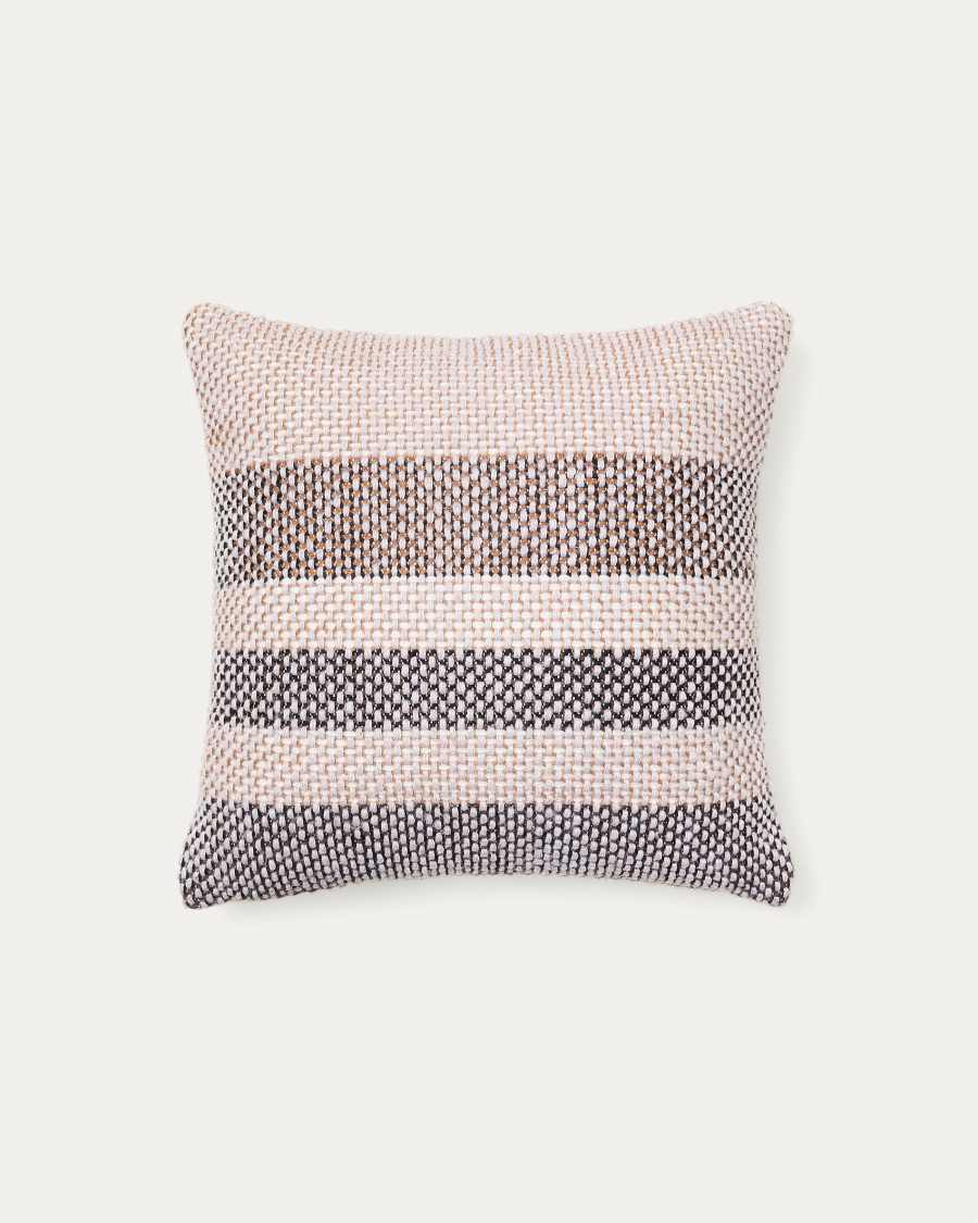 Housse de coussin Lunet 100% PET à rayures beige et bleu 45 x 45 cm