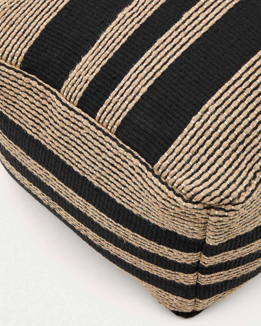 Aylin beige and black jute-embroidered cotton pouf cover 60 x 60 cm