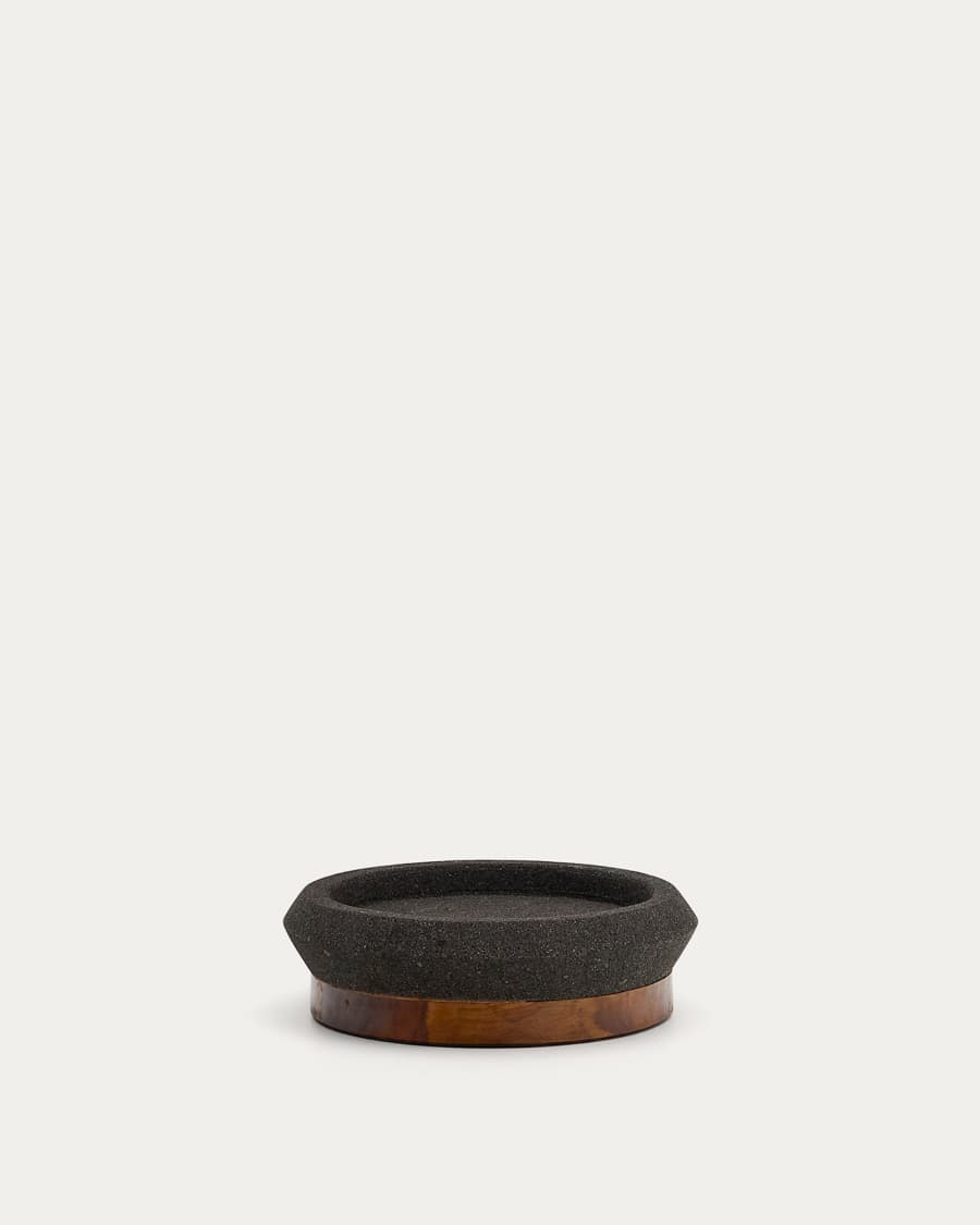 Naro centrepiece in black stone and teak wood Ø30cm