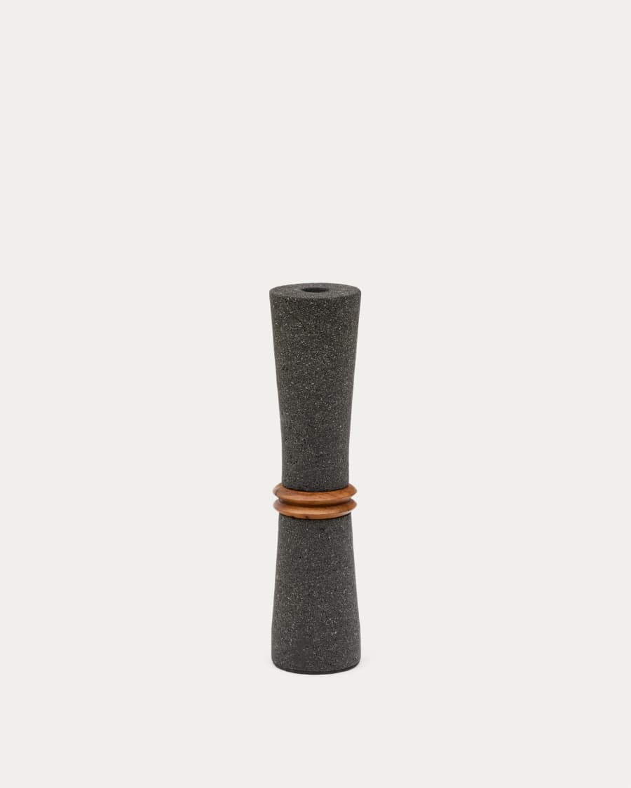 Naro vase in black stone and teak wood 30cm