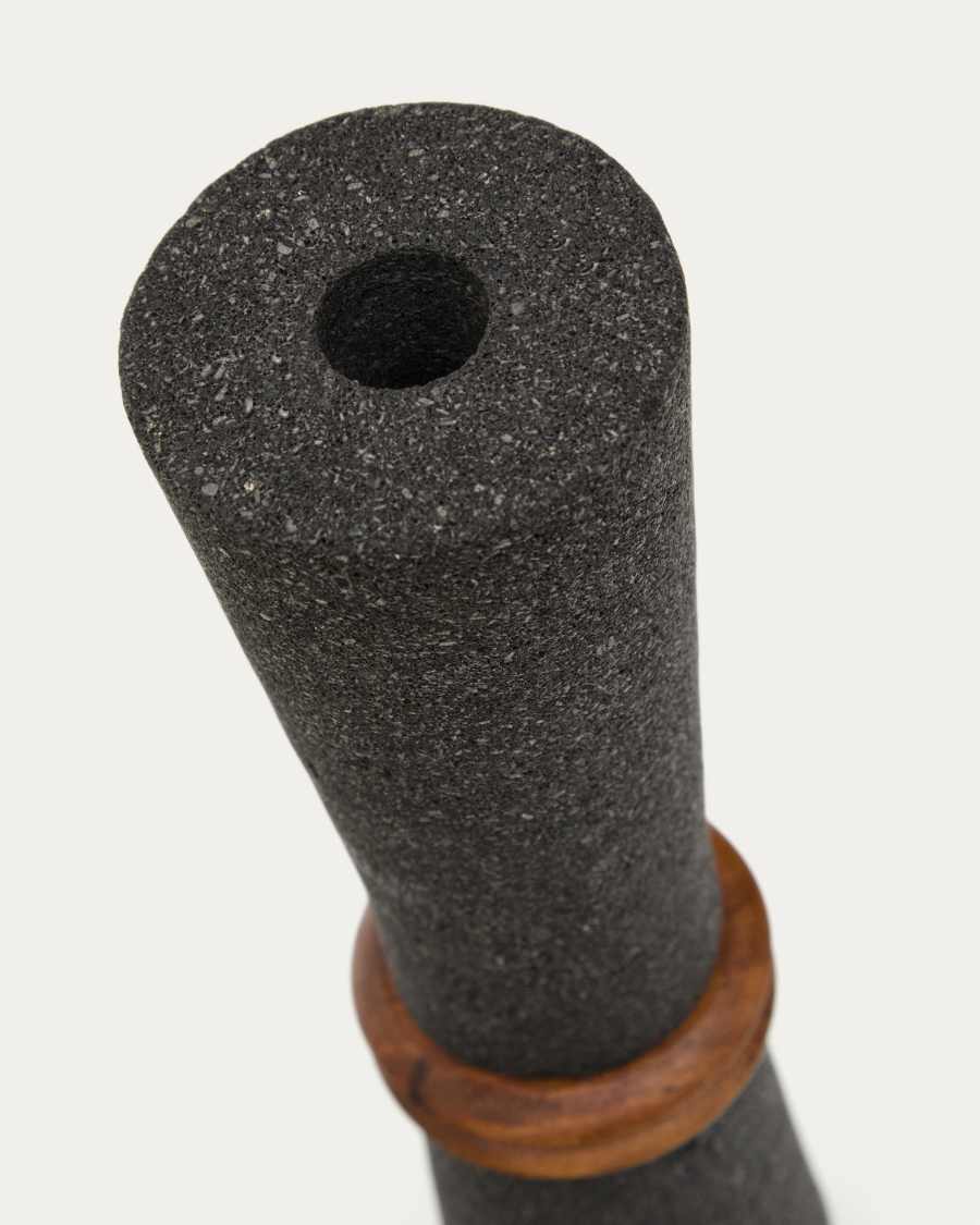 Naro vase in black stone and teak wood 30cm
