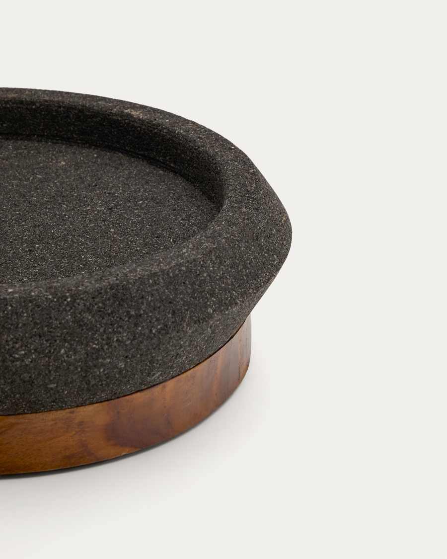 Naro centrepiece in black stone and teak wood Ø30cm