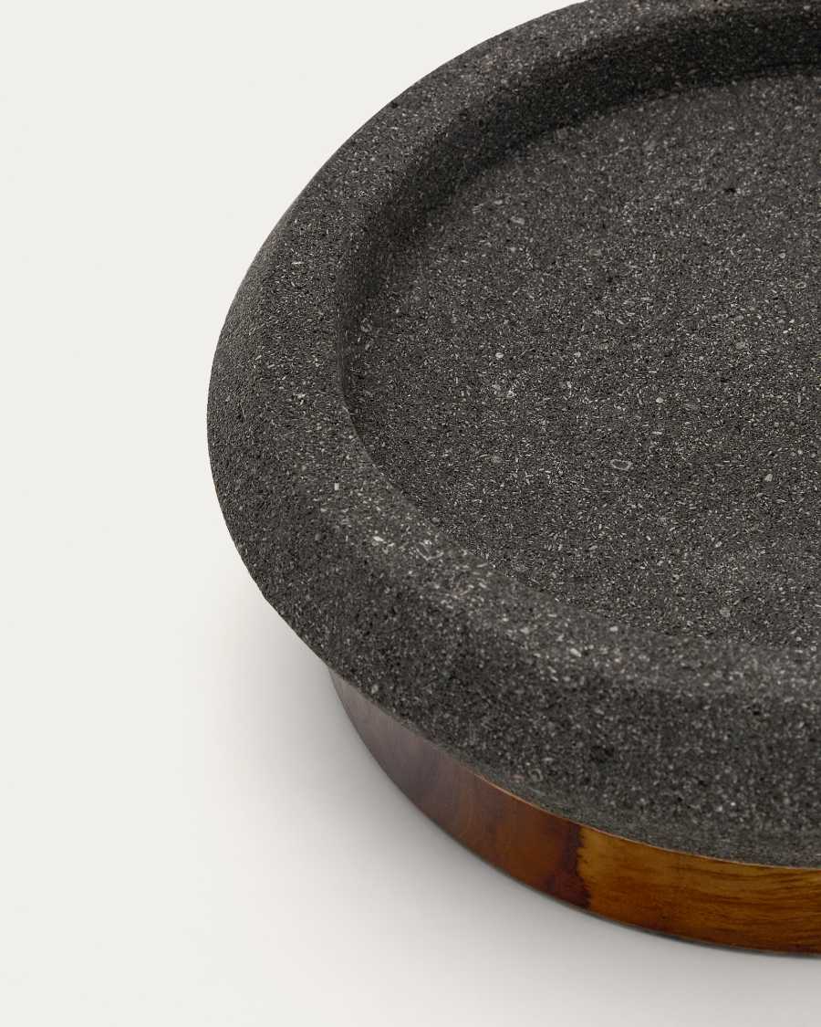 Naro centrepiece in black stone and teak wood Ø30cm