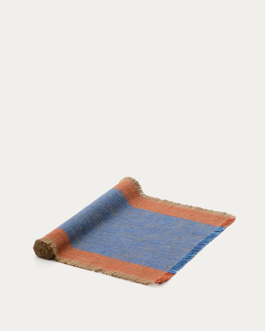 Tischläufer Orvian aus Jute in Blau und Orange 155 x 55 cm