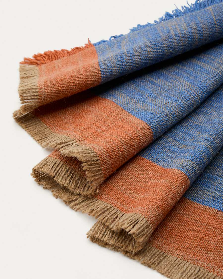 Tischläufer Orvian aus Jute in Blau und Orange 155 x 55 cm