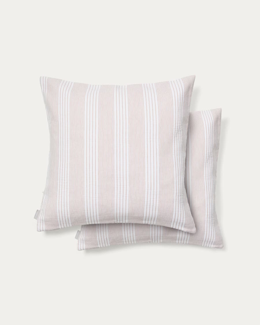 Macie set of 2 red and beige striped 100% cotton cushion covers 50 x 50cm