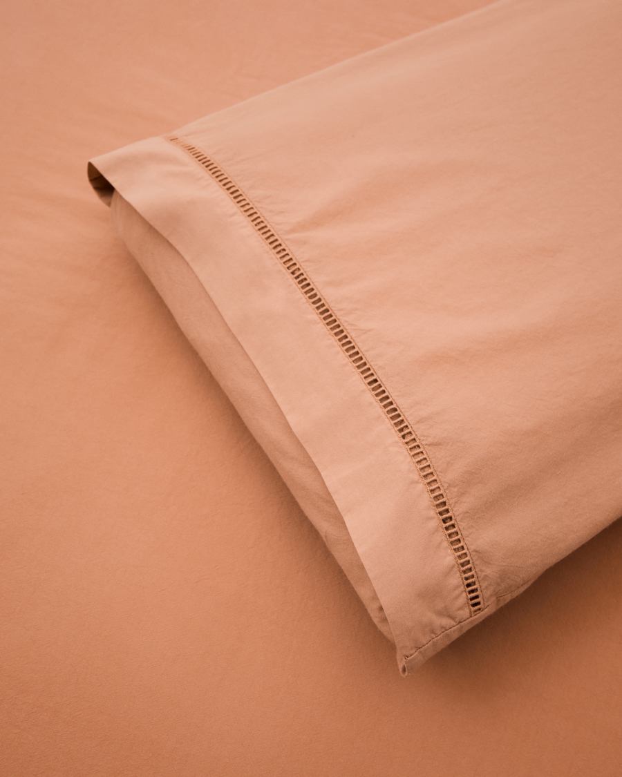 Caline Set of Duvet Cover and Pillowcase in 100% Percale Cotton Terracotta for 90 cm Bed