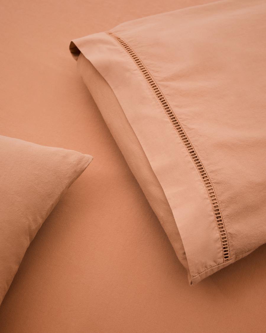 Caline Set of Duvet Cover and Pillowcases in 100% Cotton Terracotta 180 cm Bed
