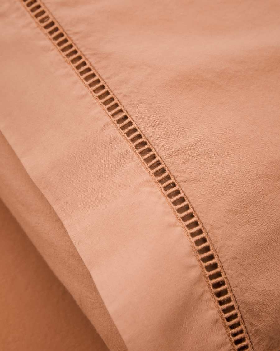 Set Caline di copripiumino e federe in 100% cotone percalle terracotta per letto da 180 cm