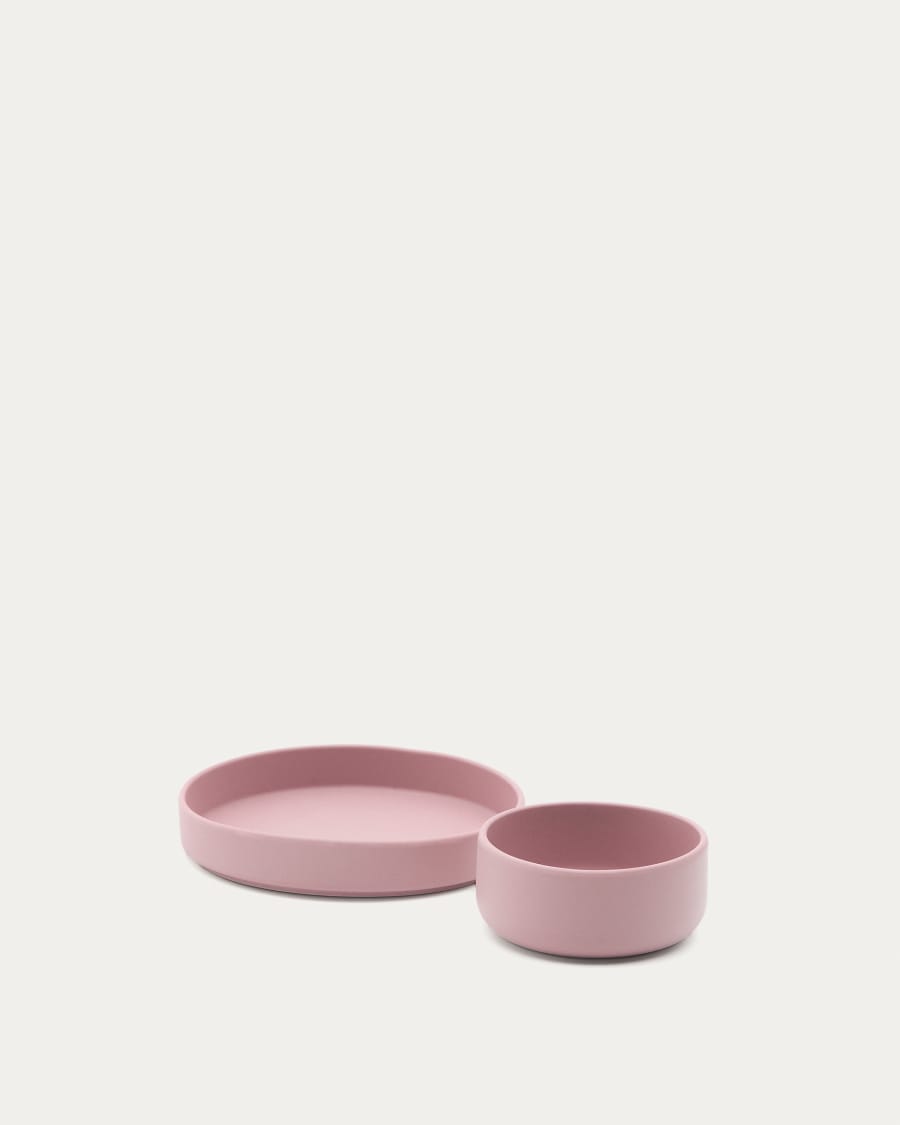 Lili plate and bowl set in pink silicone
