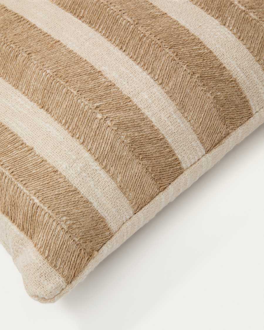 Zailo beige kussenhoes van 100% katoen met juten borduursel 45x45 cm