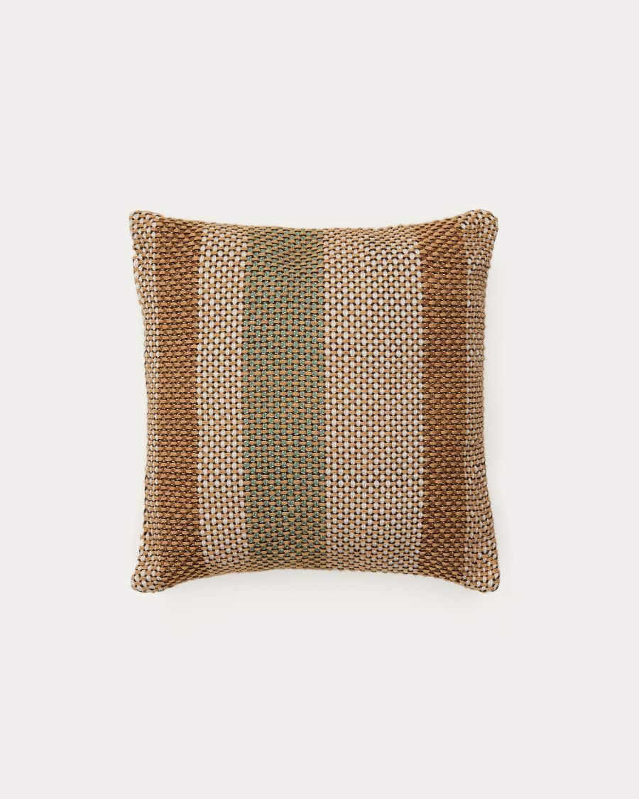 Kussensloop Lunet 100% PET met beige en groene strepen 45 x 45 cm