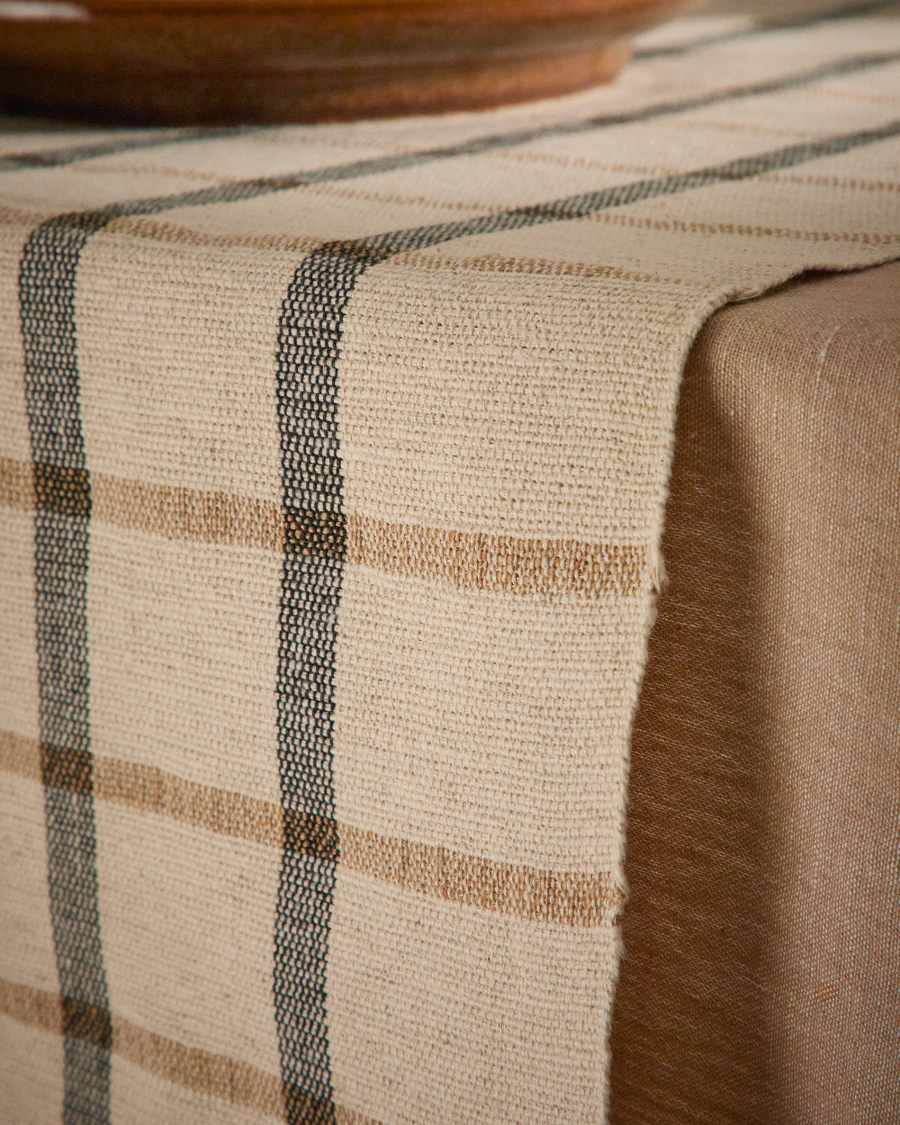 Gridal beige and black striped jute table runner 150 x 50cm