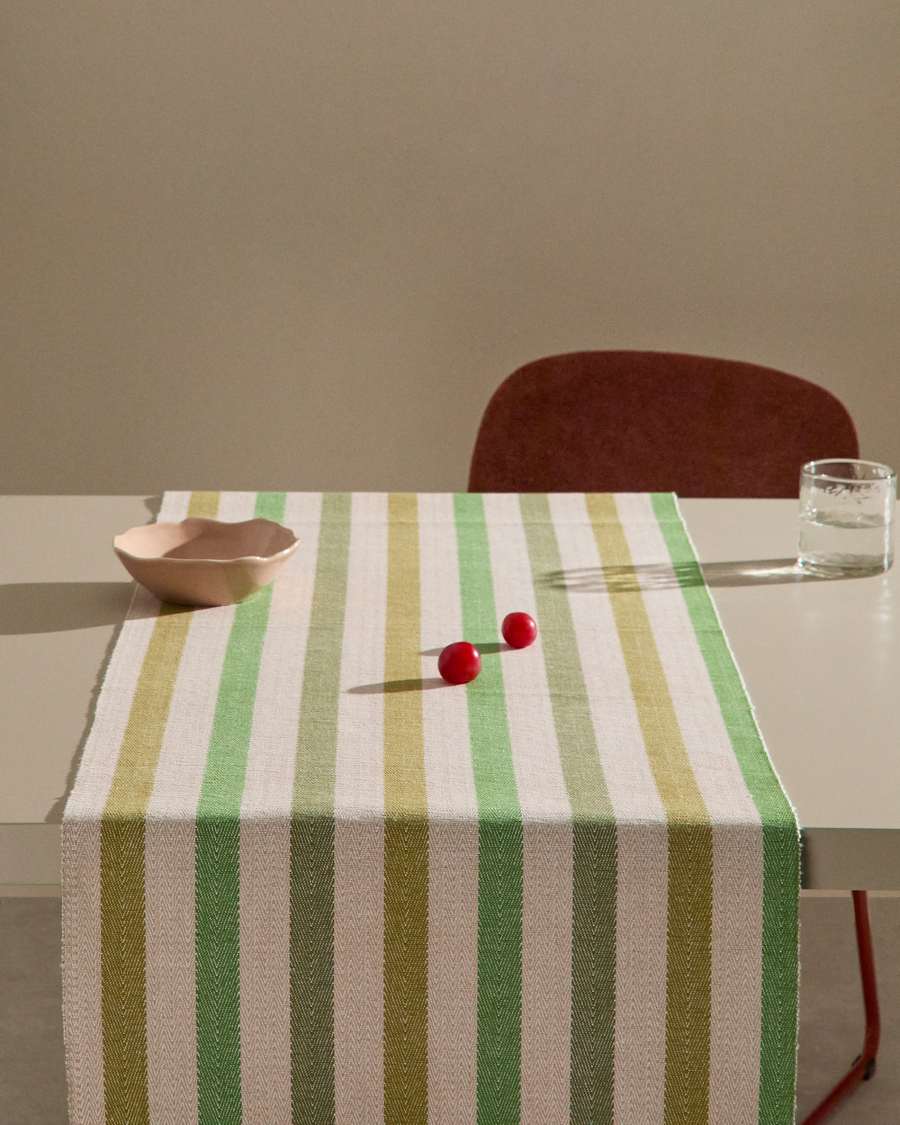 Tischläufer Vareli aus grün gestreifter Baumwolle 150 x 50 cm