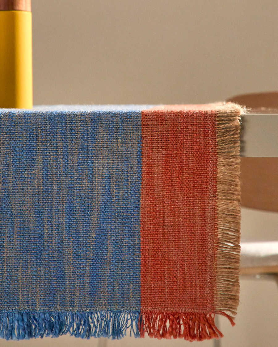 Tischläufer Orvian aus Jute in Blau und Orange 155 x 55 cm