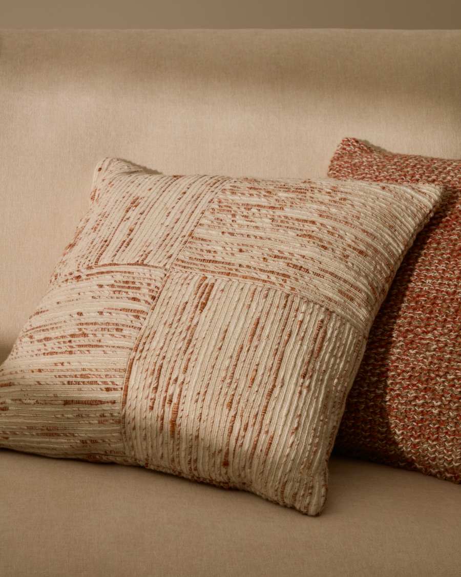 Anuba beige and red checked jacquard cushion cover 45 x 45cm