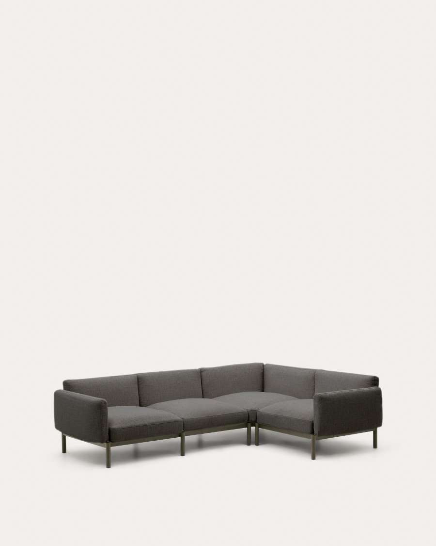 Sorells outdoor modular 5-seater corner sofa with grey upholstery and green aluminium 276 x 191.5cm