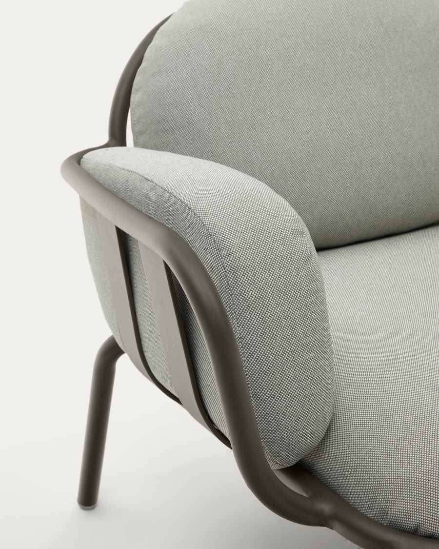 Poltrona da esterno Joncols con rivestimento grigio con struttura in alluminio e finitura verde