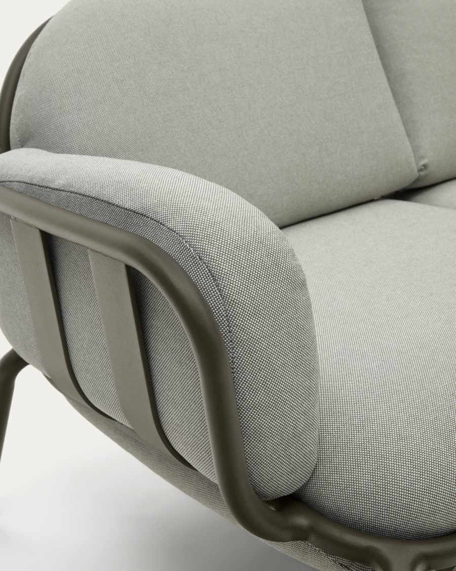 Joncols outdoor 2-seater sofa with grey upholstery and aluminium with green painted finish 164cm