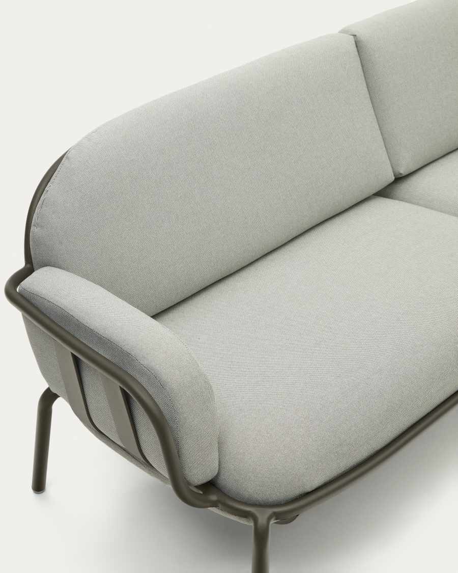 Joncols outdoor 3-seater sofa with grey upholstery and aluminium with green painted finish 225cm