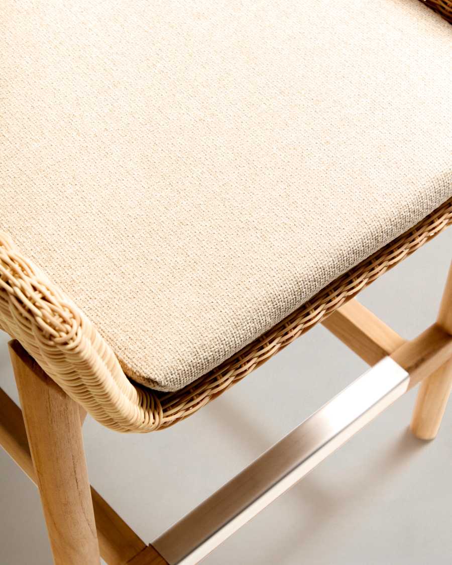 Galea stool in FSC 100% solid teak wood and synthetic rattan 65cm