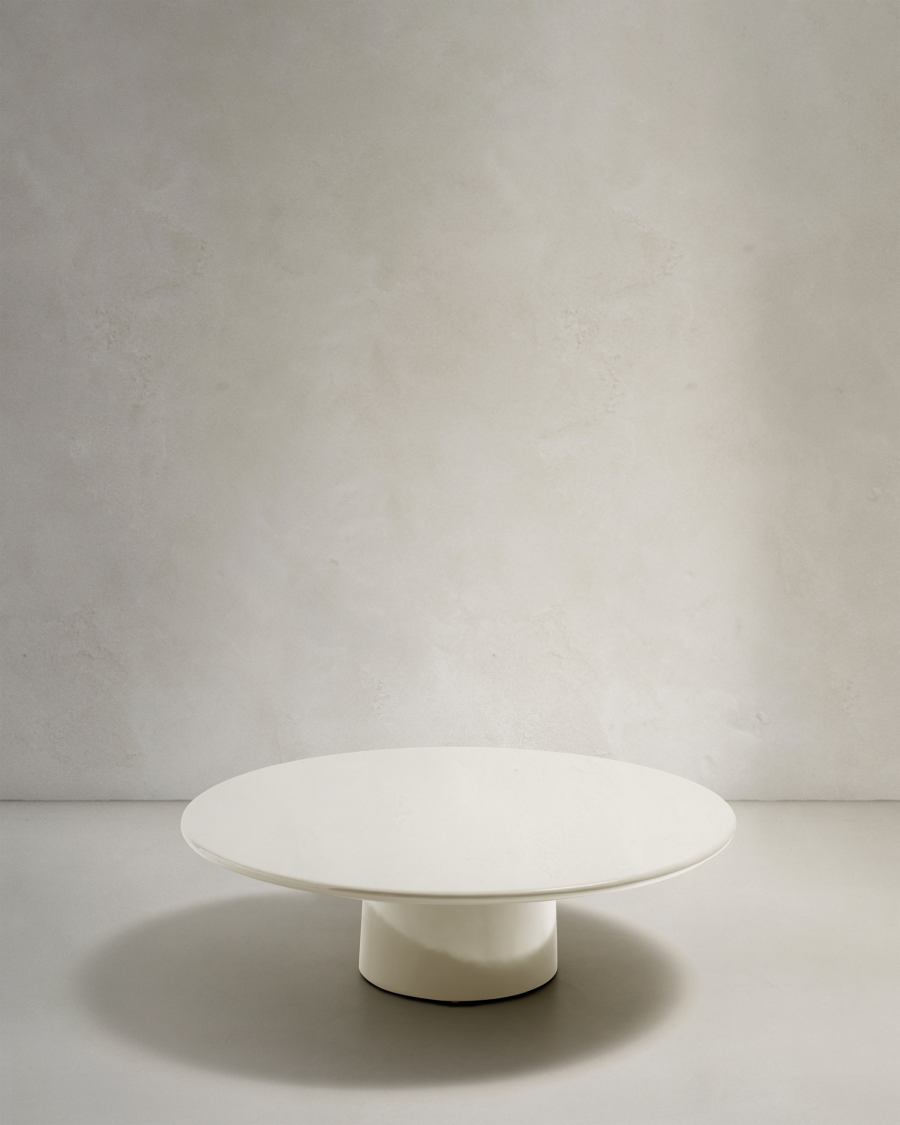 Couchtisch Albanella aus Zement mit glänzend weißem Finish Ø 110 cm