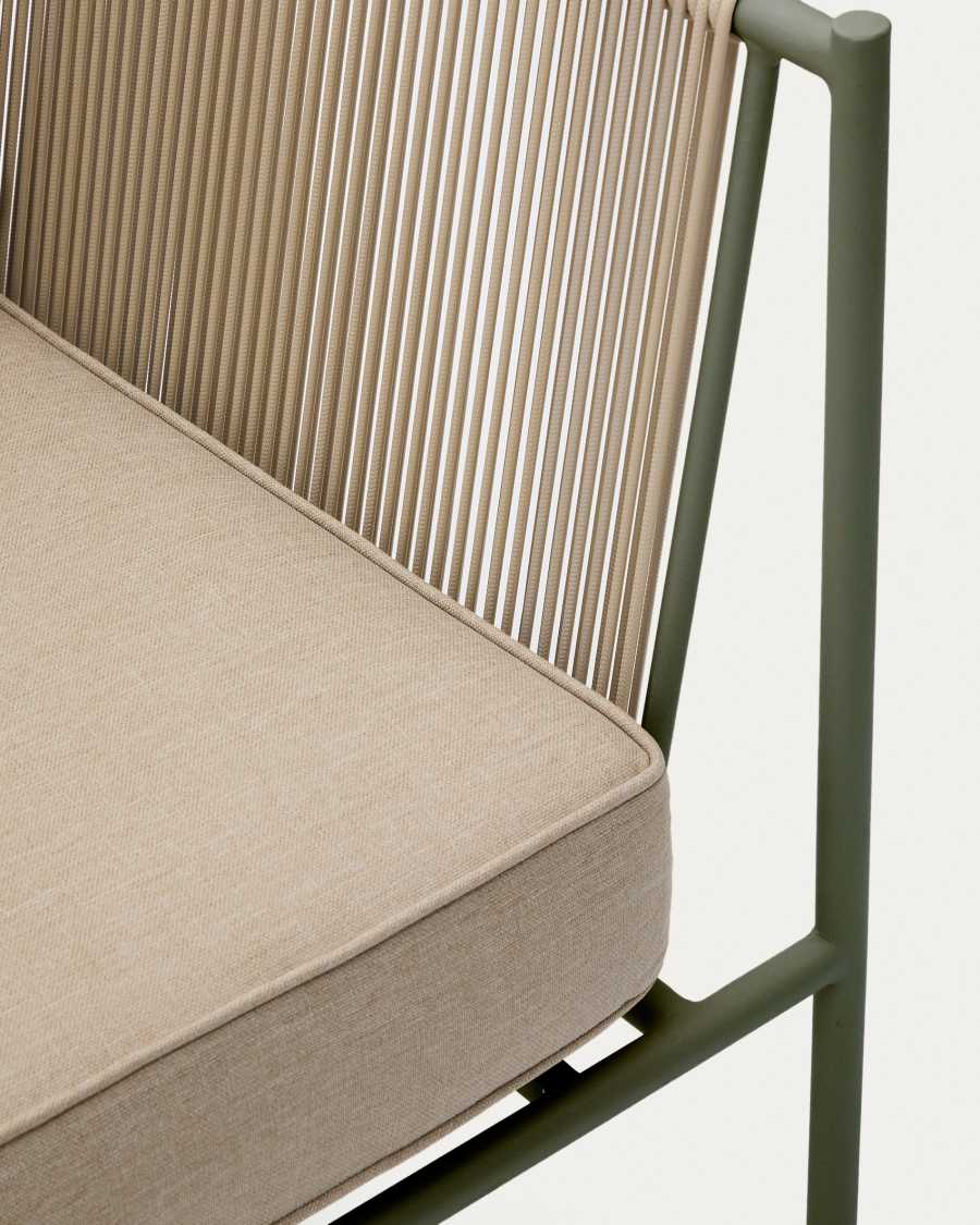 Fauteuil d’extérieur Zivia en corde écrue et acier galvanisé vert