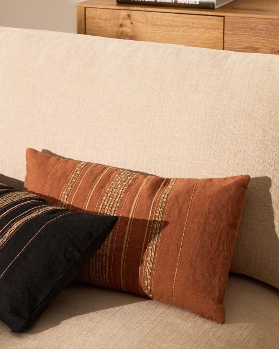 Sairu linen cushion cover with multicoloured jute embroidery 30 x 50cm