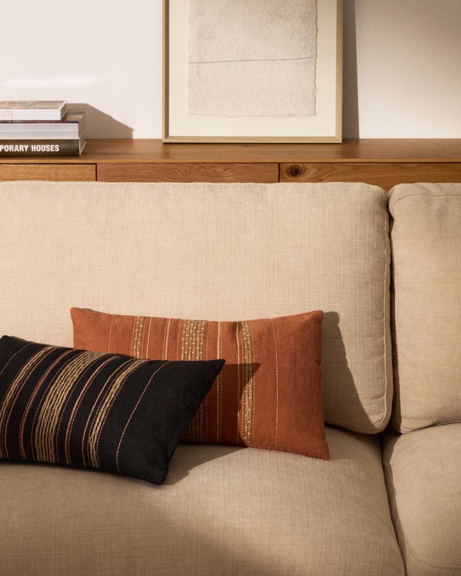 Sairu linen cushion cover with multicoloured jute embroidery 30 x 50cm