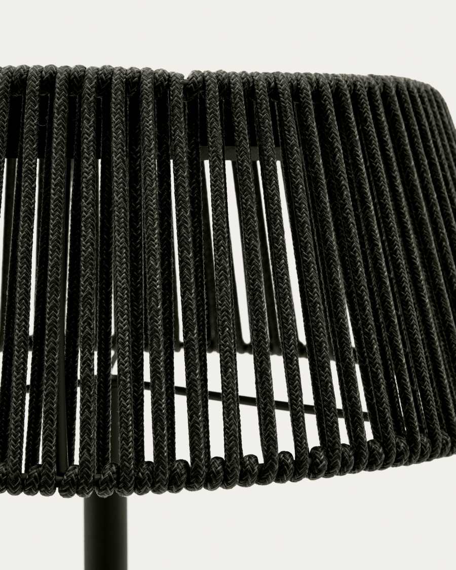 Aldet outdoor solar floor lamp in black and green mottled rope cord with black metal stand Ø46cm