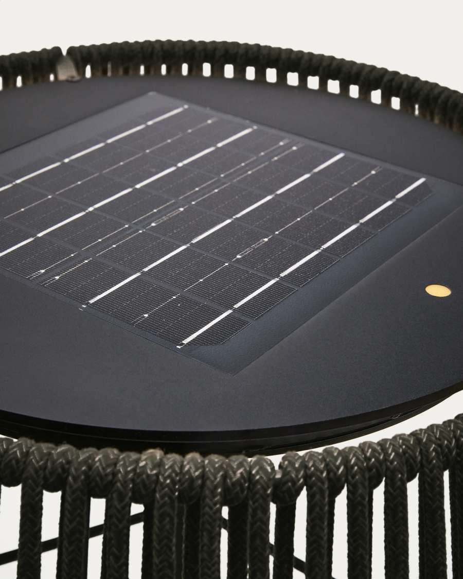 Aldet outdoor solar floor lamp in black and green mottled rope cord with black metal stand Ø46cm