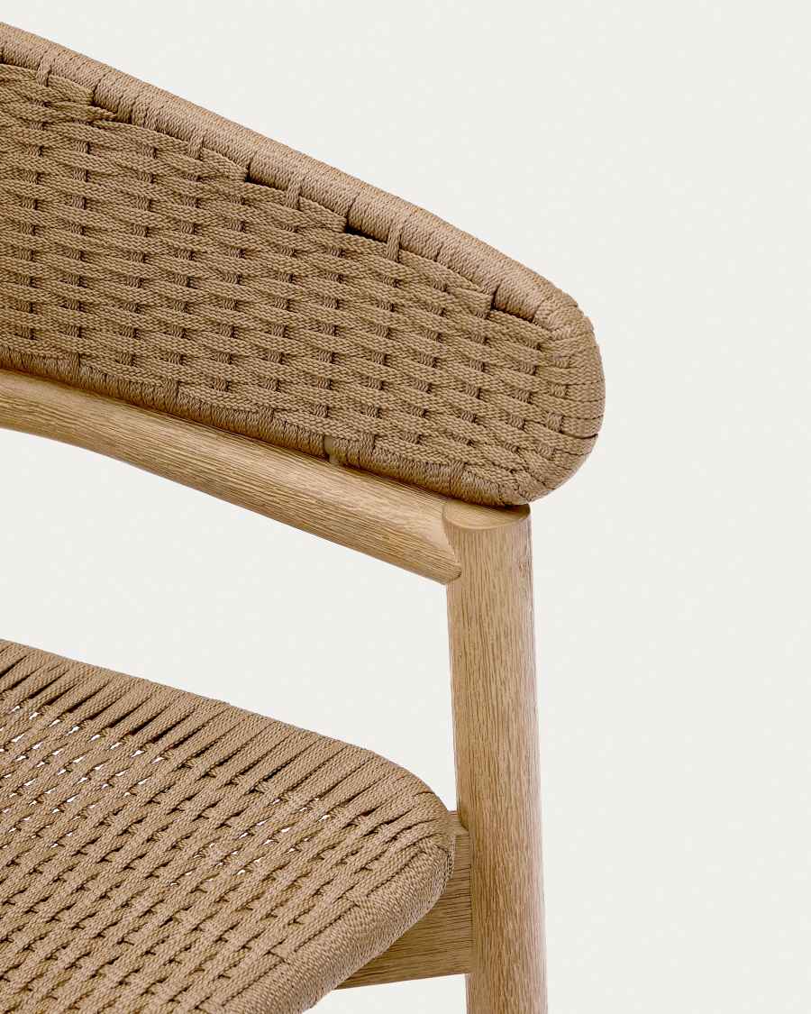 Arinella stool in FSC 100% solid acacia wood with natural finish and beige rope cord 65cm