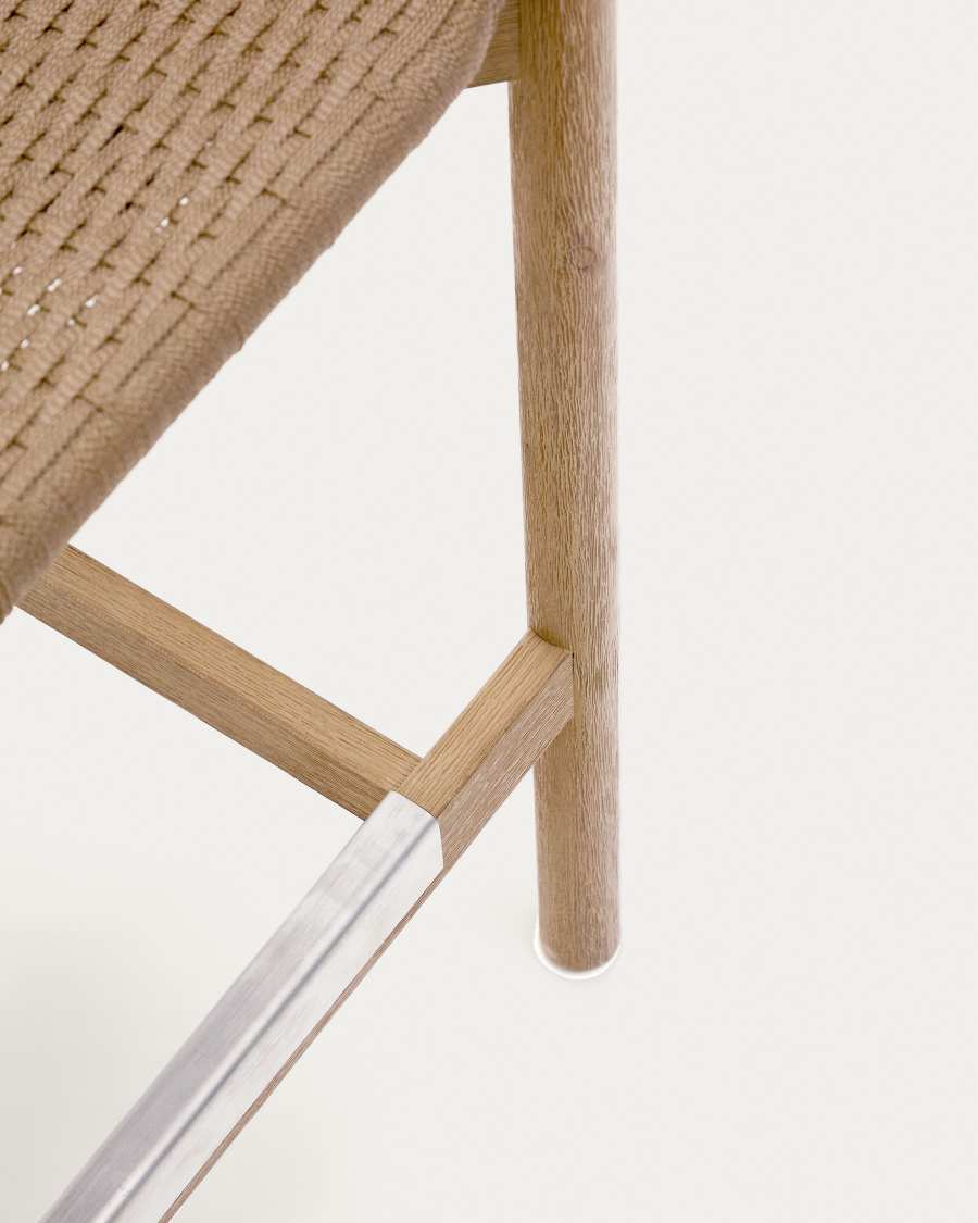 Arinella stool in FSC 100% solid acacia wood with natural finish and beige rope cord 65cm