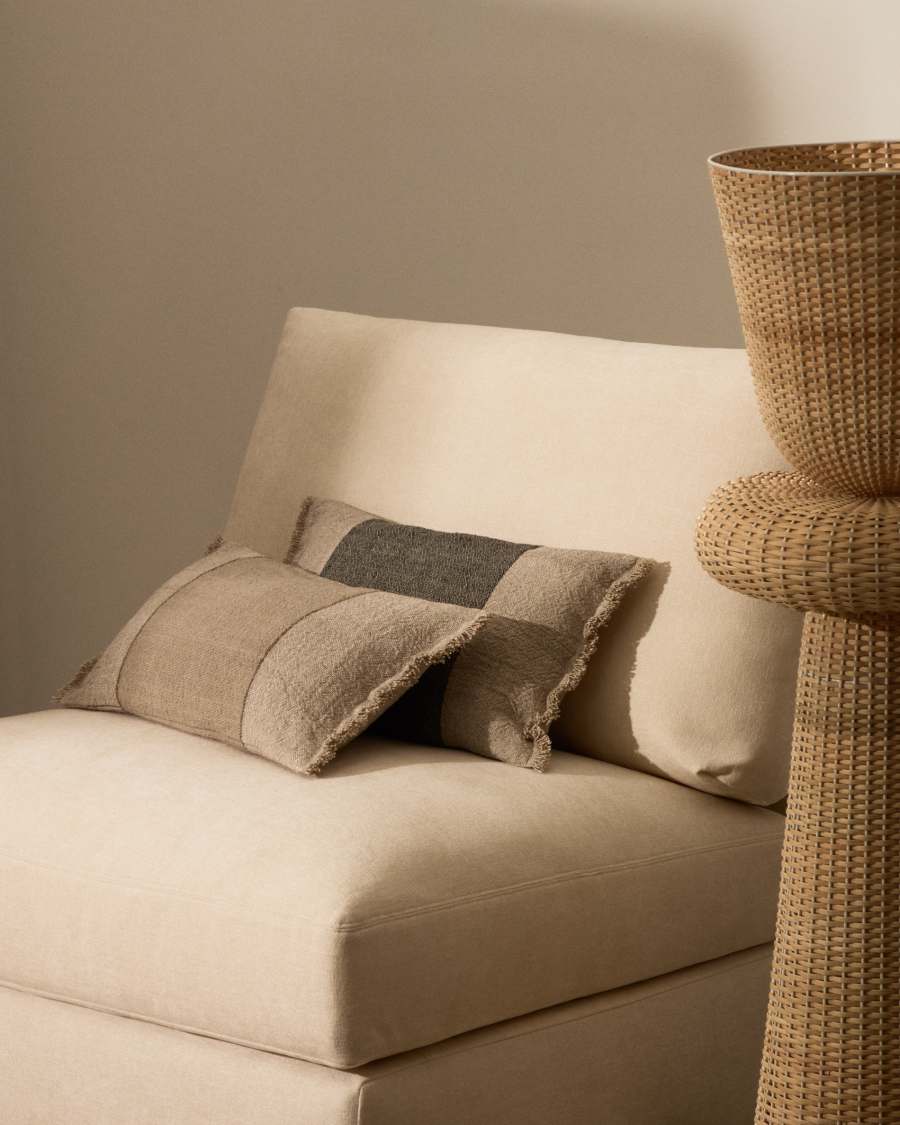 Lorin beige linen cushion cover with fringing 30 x 50cm