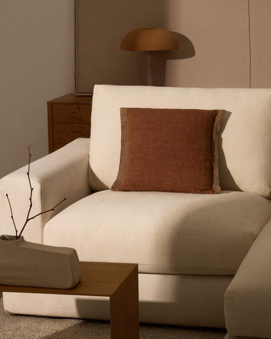 Niven oranje kussenhoes van 100% gemêleerd linnen met strepen aan de zijkant 45x45 cm