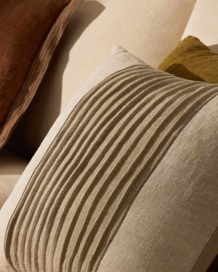 Κάλυμμα μαξιλαριού Zoren 100% λινό πλισέ μπεζ 50 x 50 εκ.