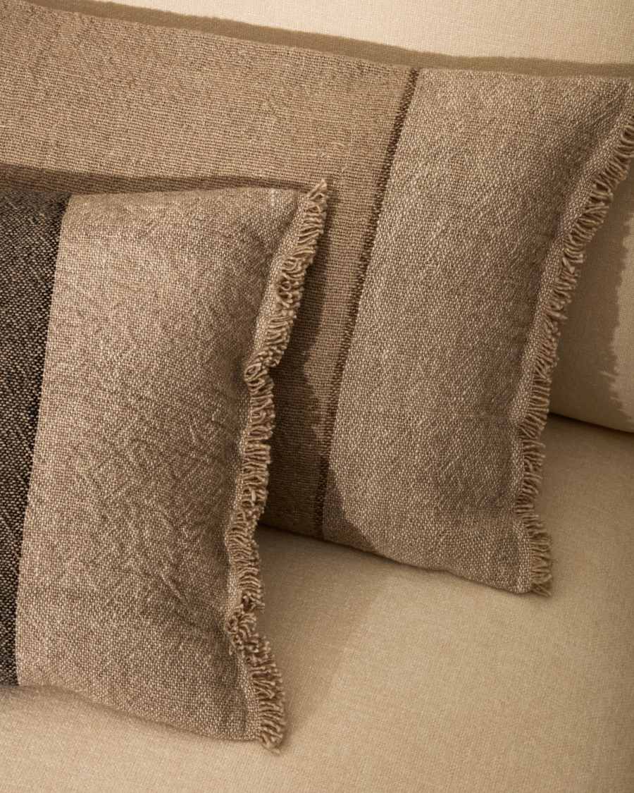 Lorin beige linen cushion cover with fringing 30 x 50cm