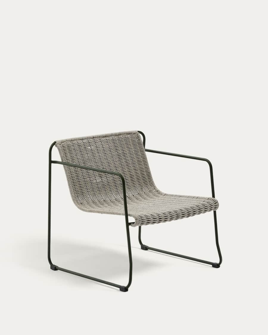 Maurina stackable armchair in green galvanised steel and ecru and grey rope cord