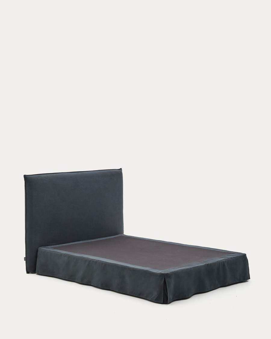 Anthracite grey linen and cotton Jaira bed base cover for a 150 x 190 cm mattress
