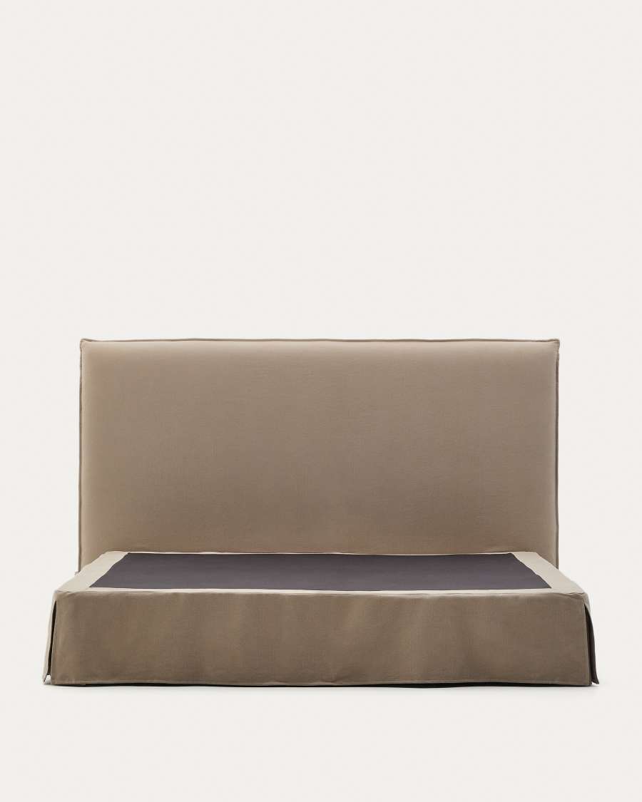 Jaira linen and cotton bed base cover in taupe for a 180 x 200 cm mattress