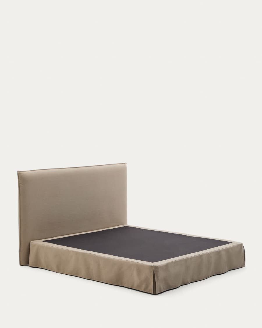 Jaira linen and cotton bed base cover in taupe for a 180 x 200 cm mattress