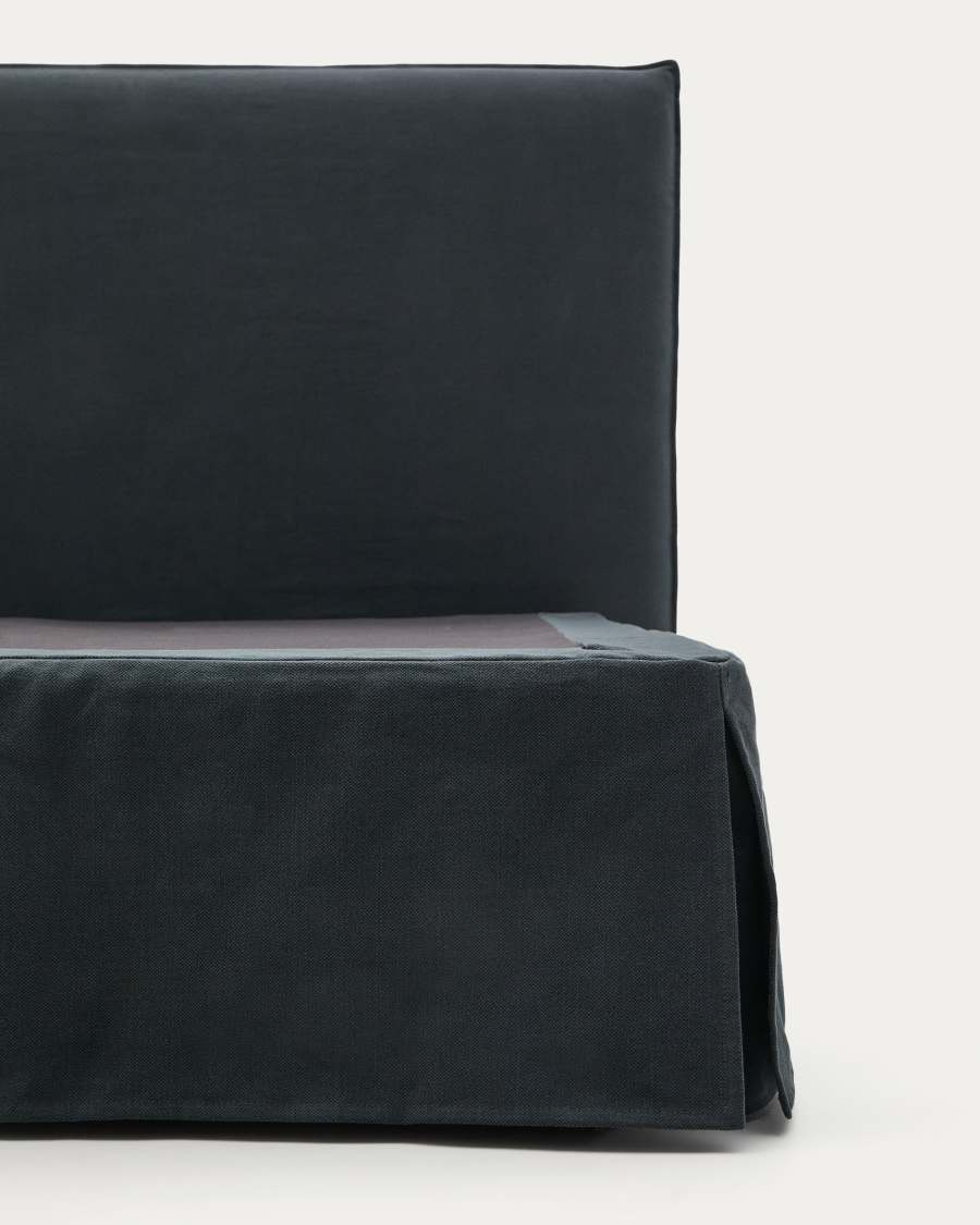 Anthracite grey linen and cotton Jaira bed base cover for a 160 x 200 cm mattress