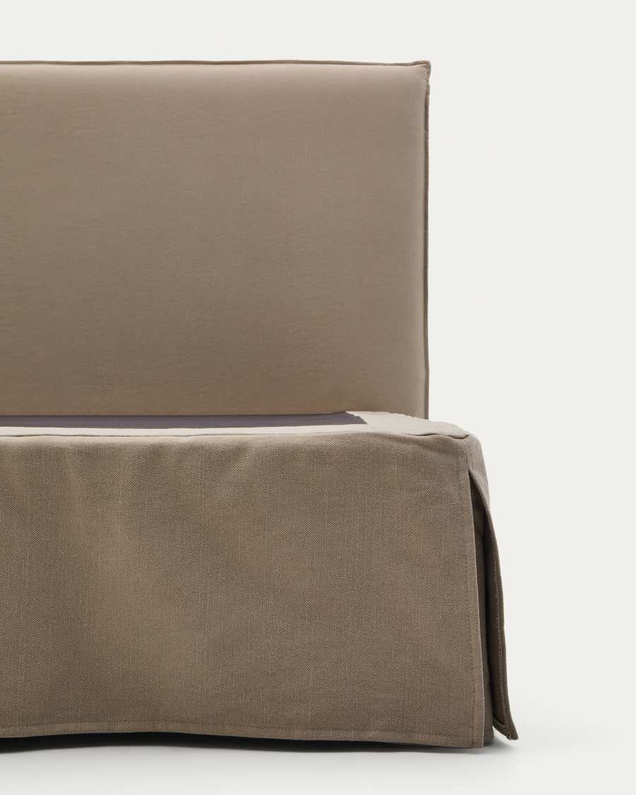 Housse pour cadre de lit Jaira en lin et coton taupe pour matelas de 160  x 200 cm.