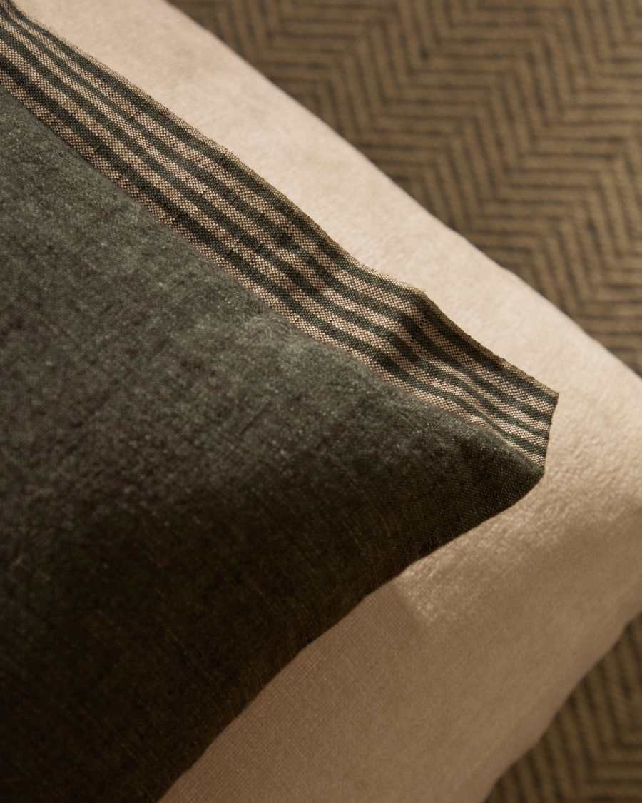 Niven green 100% melange linen cushion cover with side stripes 45 x 45cm