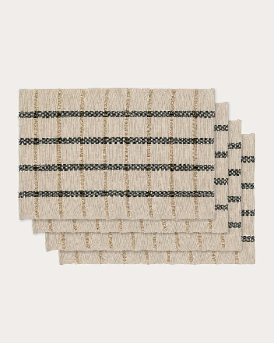 Gridal set of 4 beige and black jute placemats 50 x 35cm