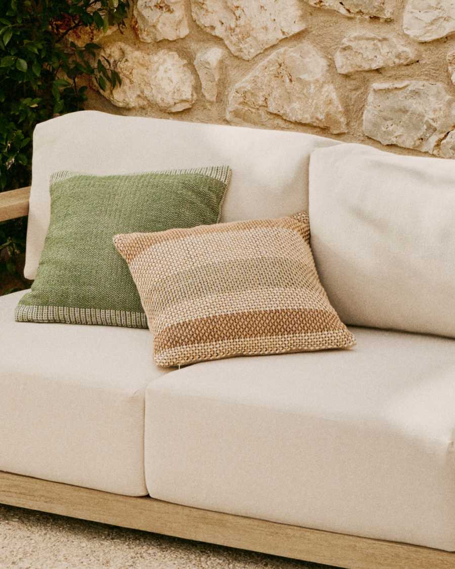 Kussensloop Lunet 100% PET met beige en groene strepen 45 x 45 cm