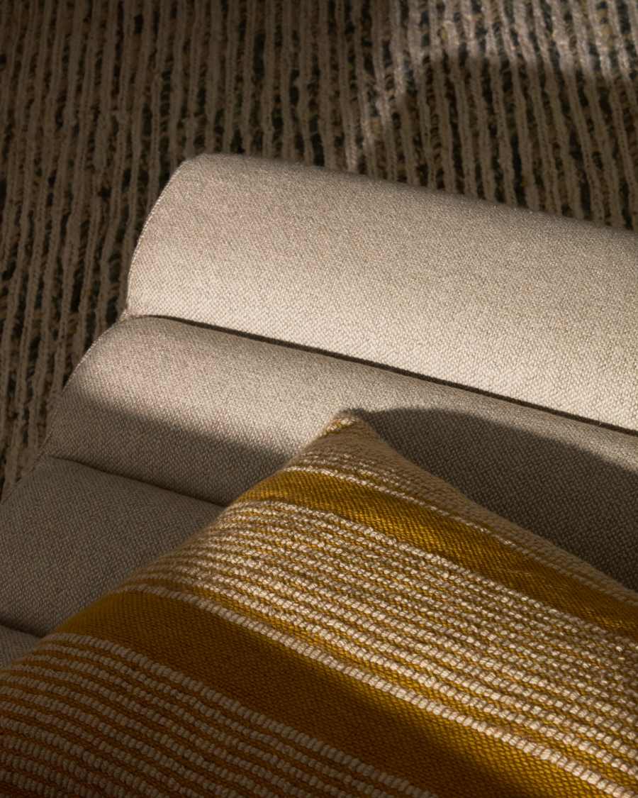 Federa per cuscino Uciel in cotone con ricamo in juta senape e beige 40 x 60 cm