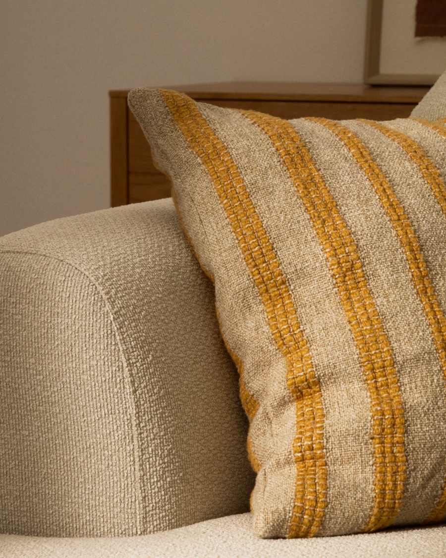 Naila mustard contrasting stripe cushion cover in acrylic fibres 50 x 50cm